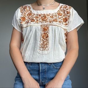 Cotton blend Mexican Floral machine Embroidered Tunic